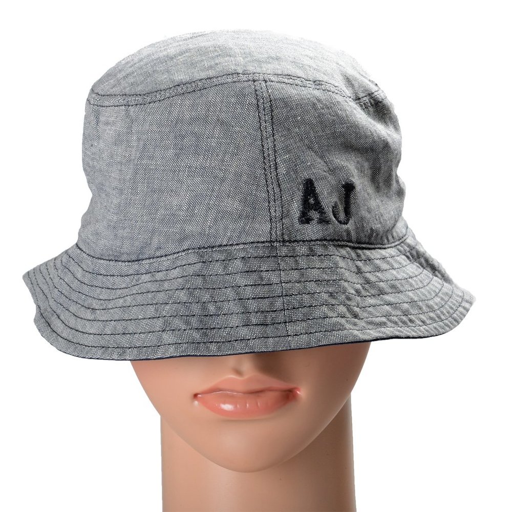 Armani Jeans Kids Blue Linen Reversible Bucket Hat